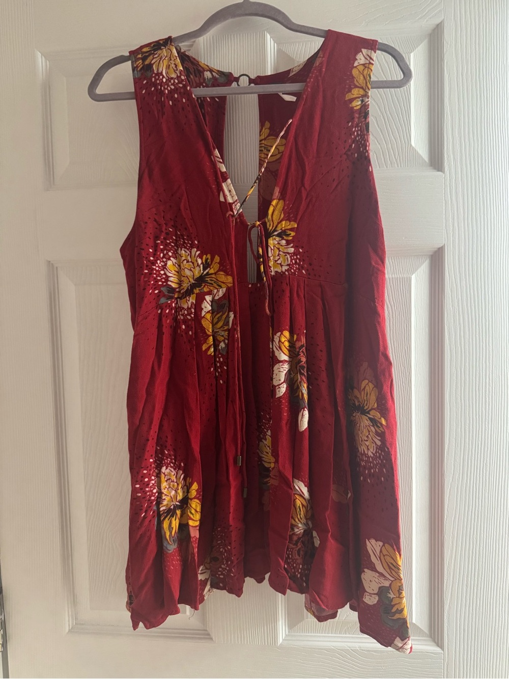 Free People Red Floral Mini Dress with Yellow Accents